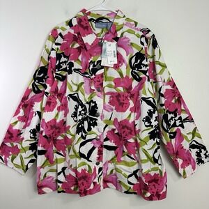 LIZ & ME Floral Lightweight Jacket Womens 2X Beaded Embroidered Tropical‎ New